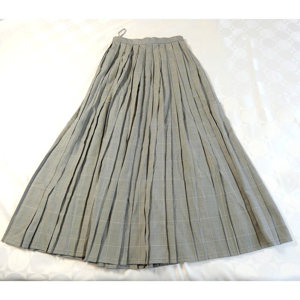 INES de la FRESSANGE Grey Herringbone Pleated Midi Skirt Sz S Paris